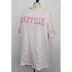 Nashville T Shirt Womens L Pink‎ Rhinestone Lace Y2K Bachelorette Girls Trip Tee